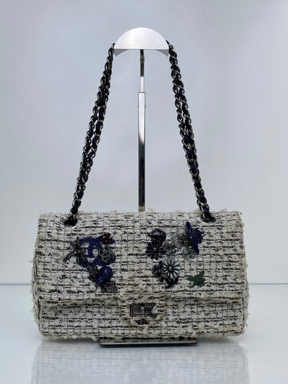 Chanel White, Black, & Navy Tweed 255 Reissue Garden Party Medium Flap Bag RHW #14