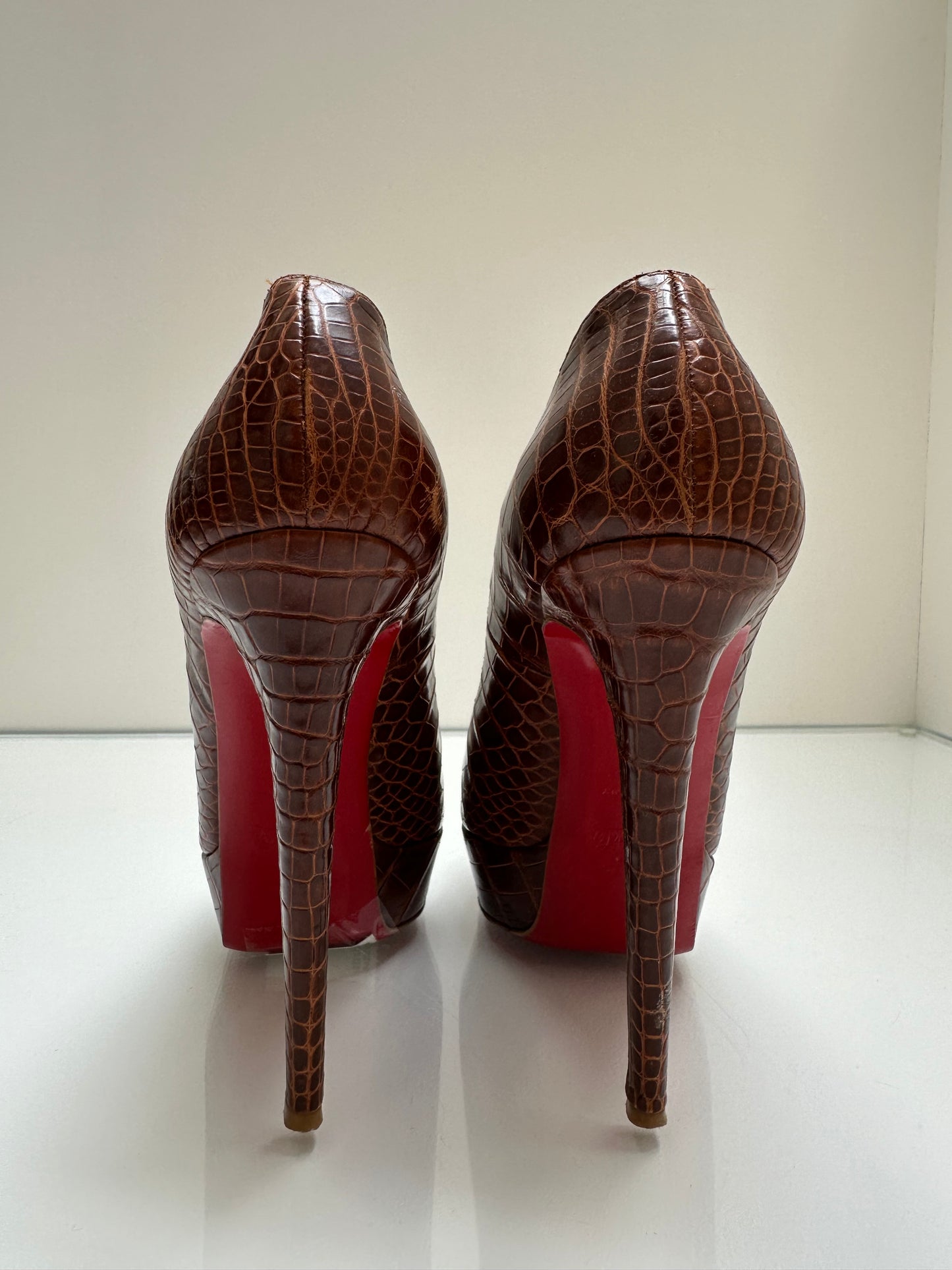 Christian Louboutin Brown Croc Embossed Heels, 39