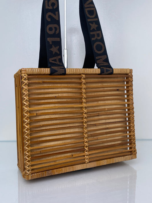 Fendi Rattan & Black Strap Wicker Box Bag