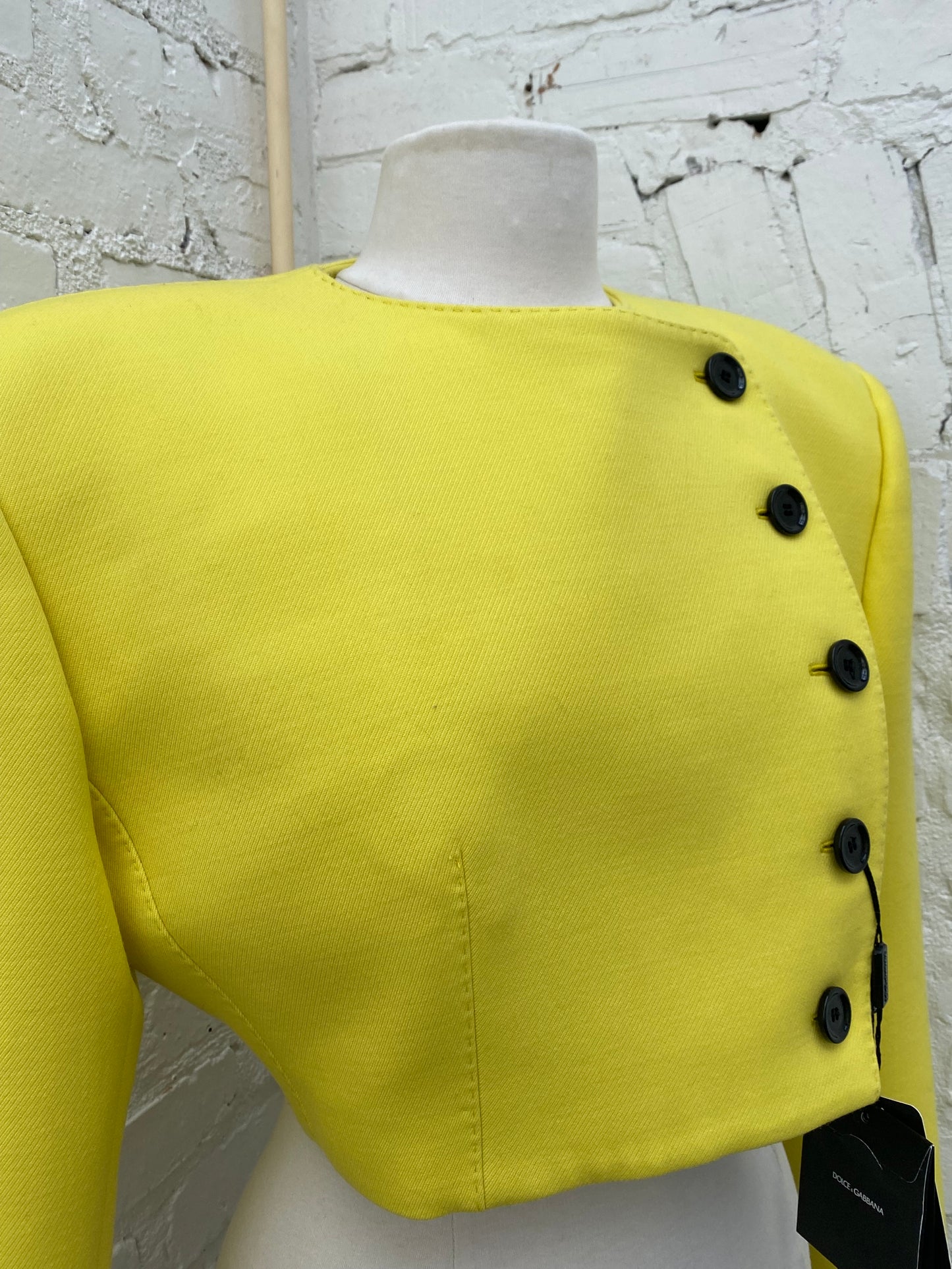 Dolce & Gabbana Yellow & Black Buttons Cropped Blazer, 44