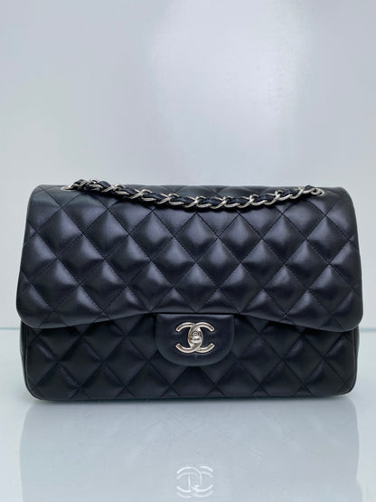Chanel Black Classic Jumbo Lambskin Double Flap Bag SHW #19