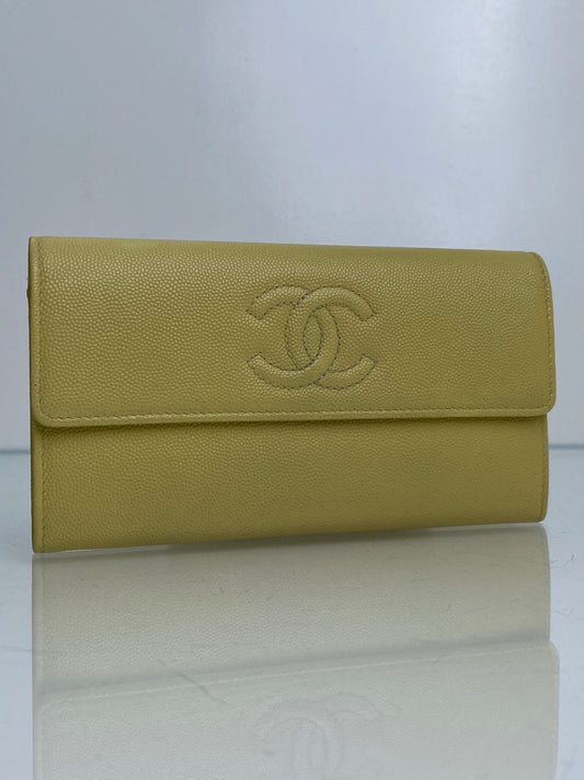 Chanel Vintage Timeless CC Yellow Cavair Wallet GHW #02