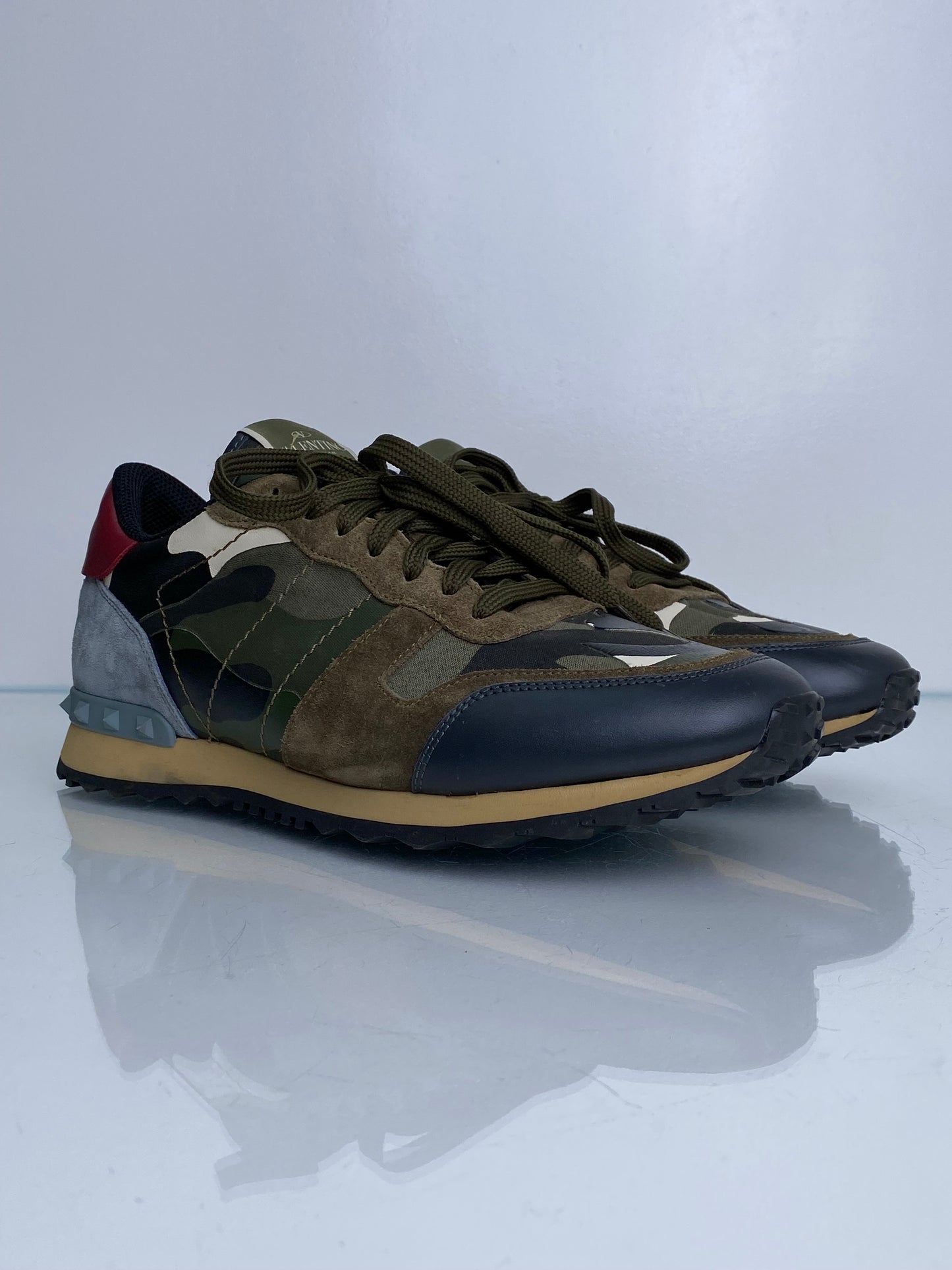 Valentino Men’s Green & Gray Camo Suede Sneakers, 43