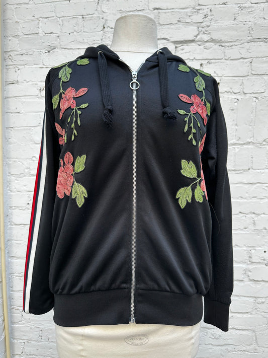 Gucci Black Floral Embroidered Zip-Up Jacket, XS