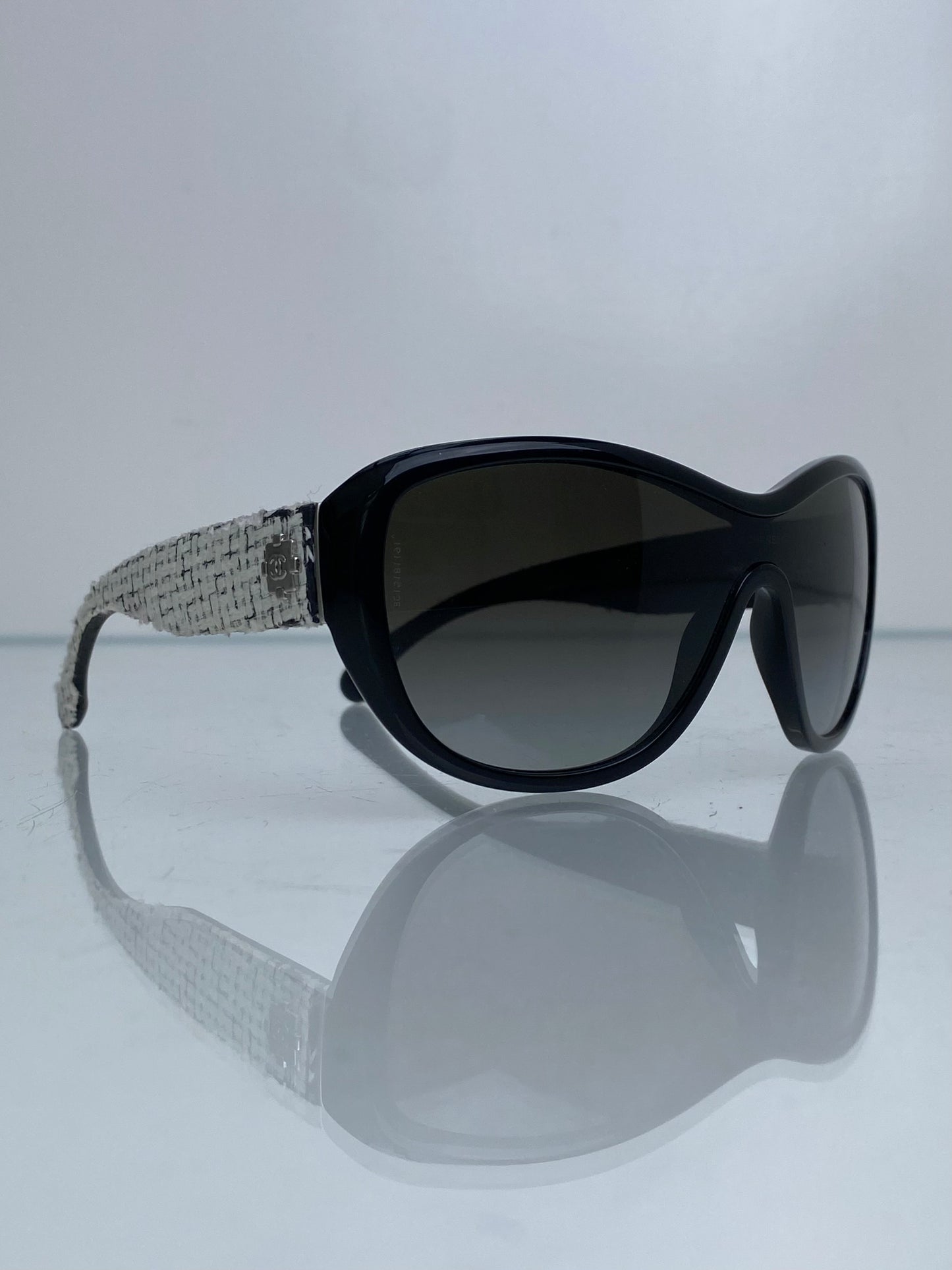 Chanel Black & White Tweed CC Logo Sunglasses