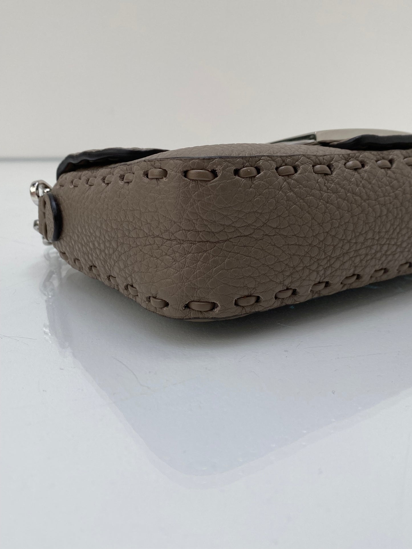Fendi Dove Grey Selleria Baguette Mini Bag SHW