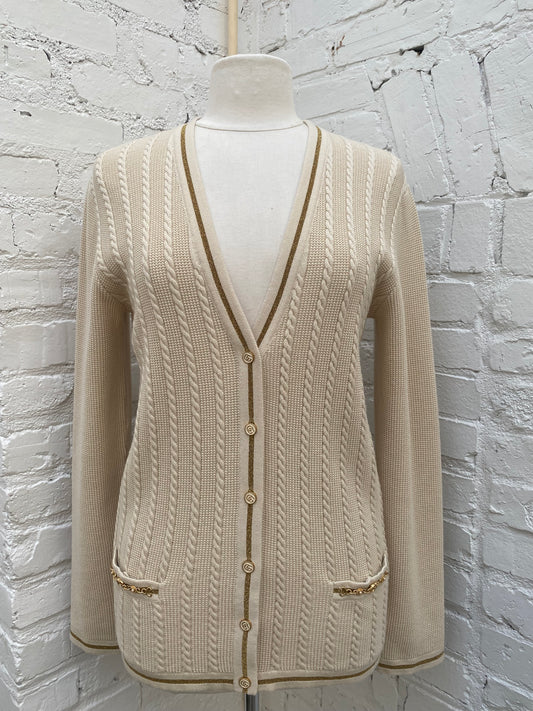 Gucci Tan & Gold Wool & Cotton Blend Cardigan, S