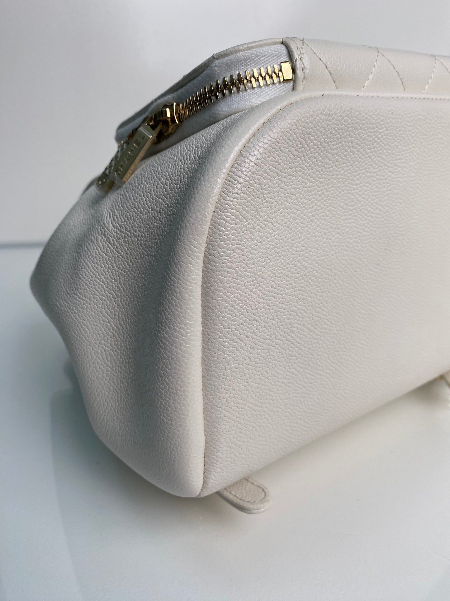 Chanel Business Affinity White Caviar Quilted Backpack GHW