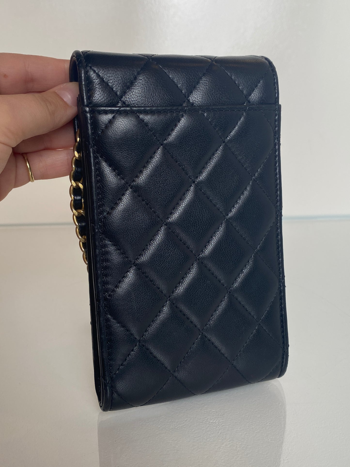 Chanel Black Quilted Lambskin Rue Cambon Phone Holder Crossbody Bag GHW