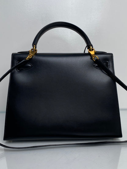 Hermes Kelly 28 Black Box Leather GHW #X