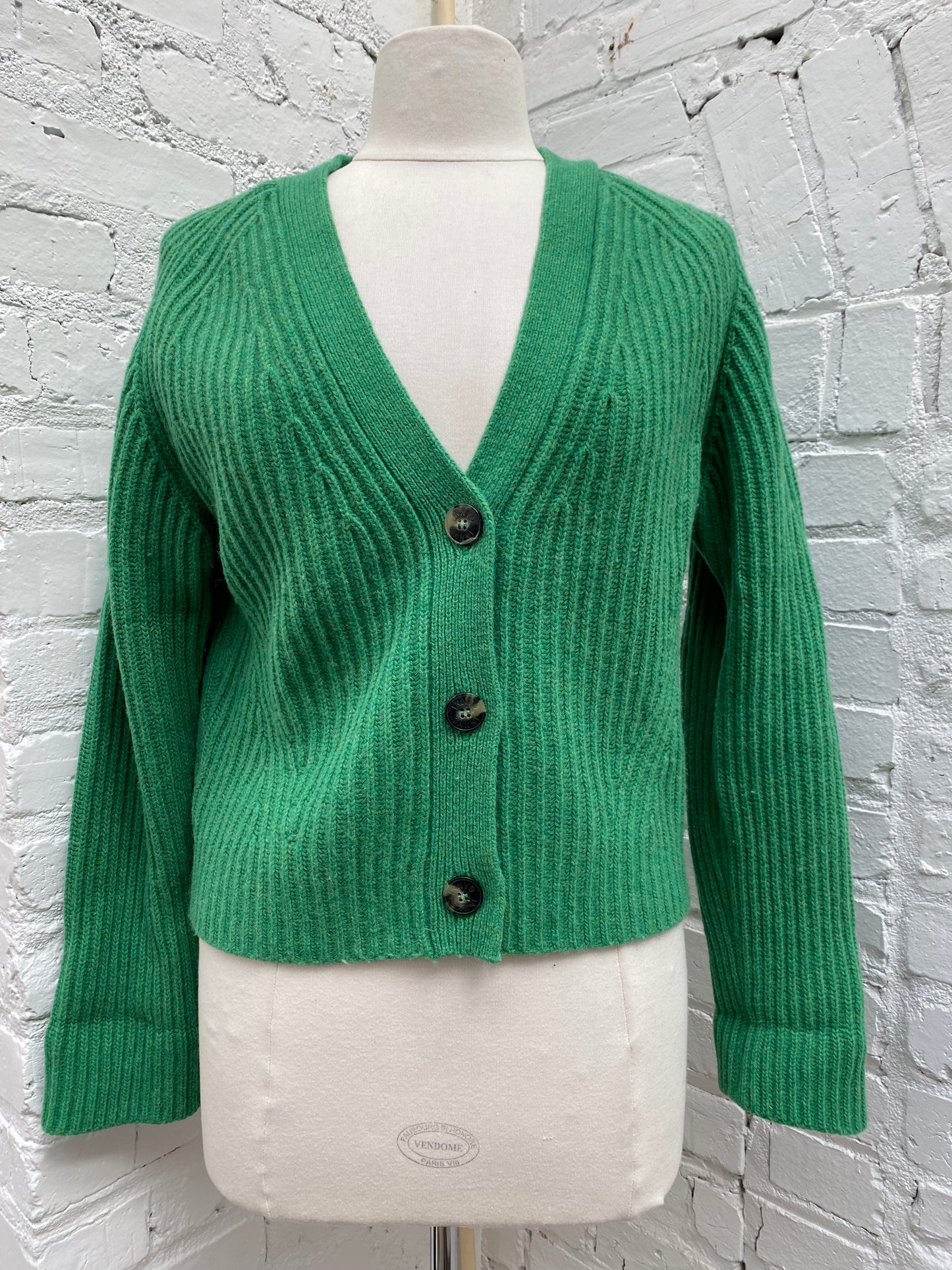 Ganni Green Ribbed Cardigan, S