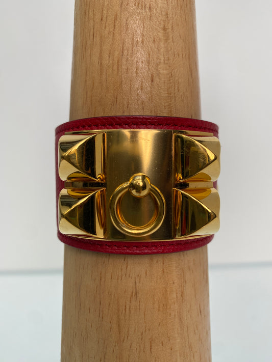 Hermes Red Collier De Chien Cuff GHW