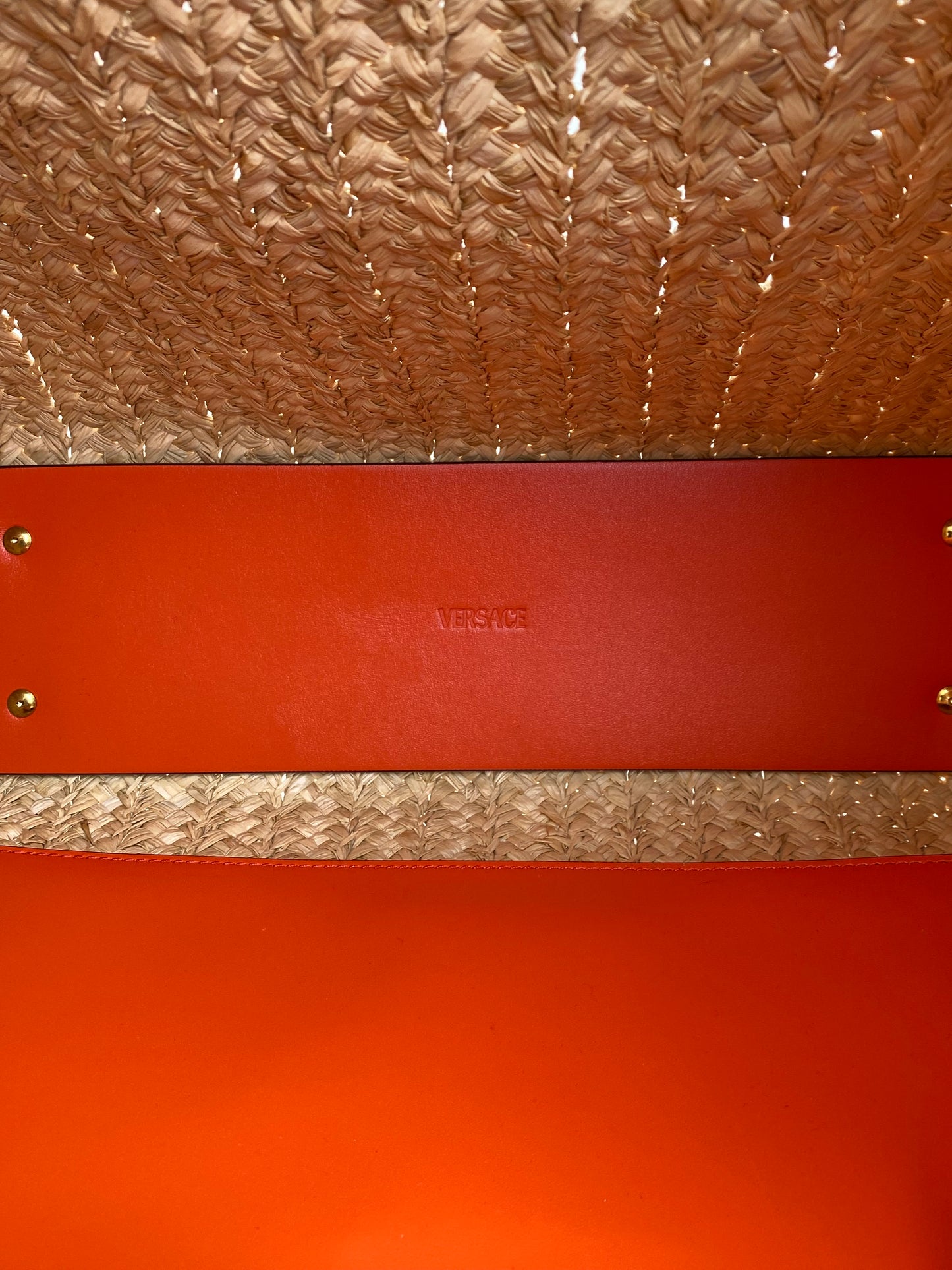 Versace Tan & Orange Raffia La Medusa Tote Bag GHW