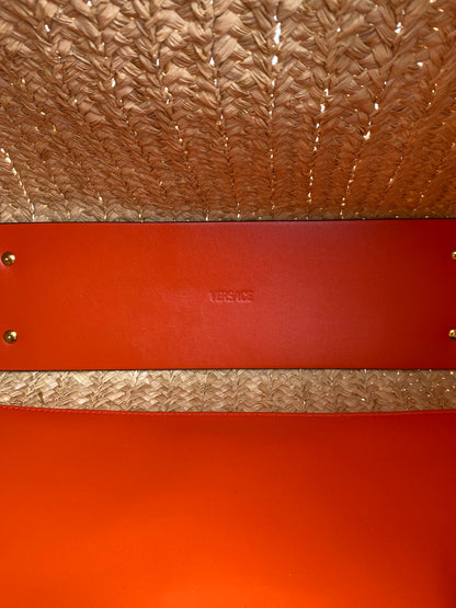 Versace Tan & Orange Raffia La Medusa Tote Bag GHW