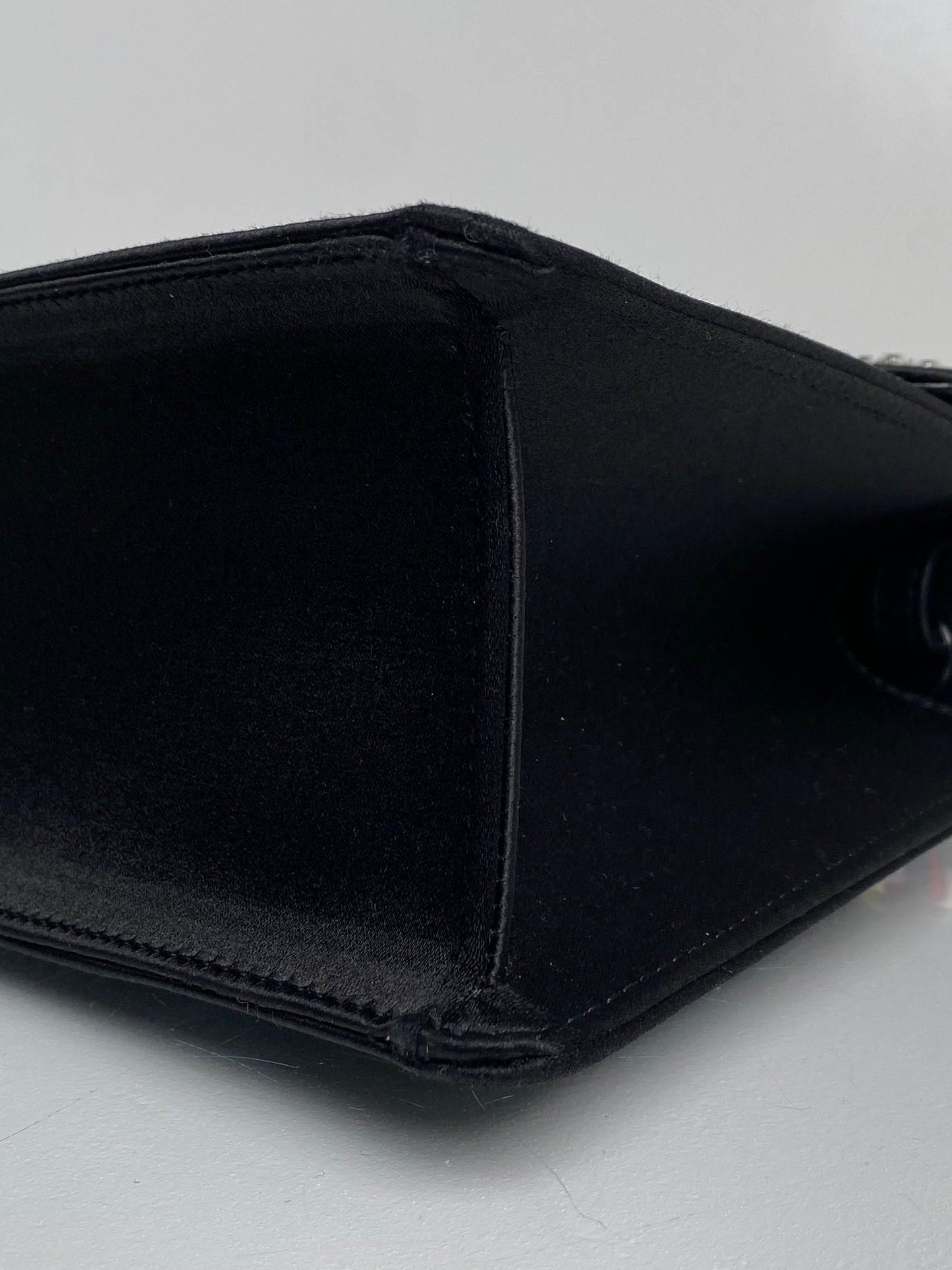 Gucci Black Satin & Webstripe Rhinestone Mini Sylvie Bag GHW (As Is)