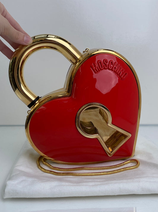 Moschino Couture Red & Gold Locked Heart Bag GHW