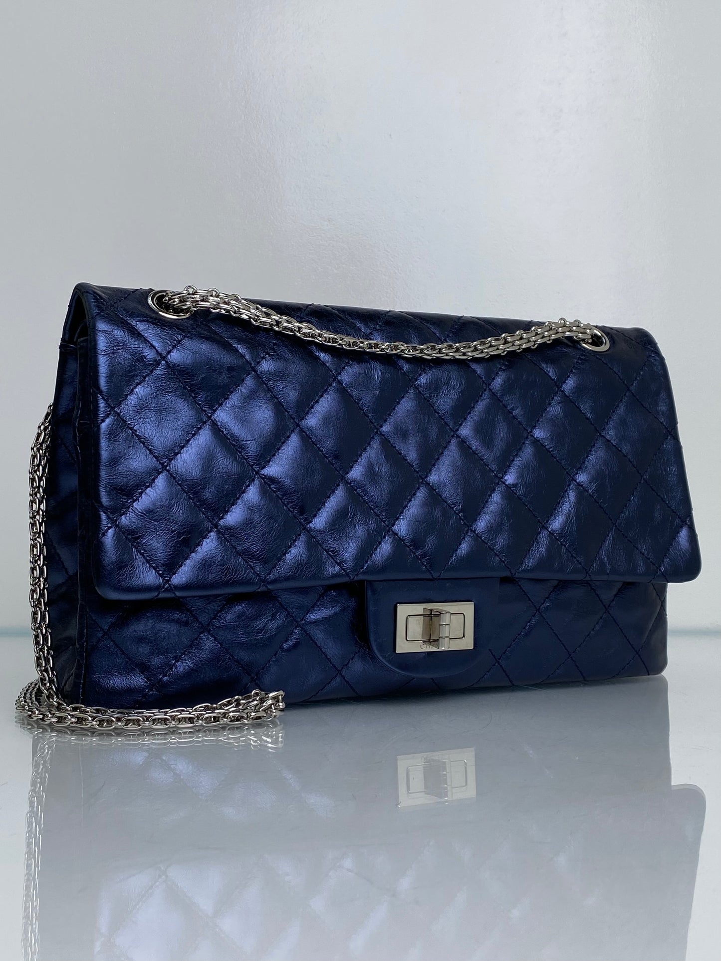 Chanel Reissue Navy Iridescent Crinkled Calf SHW