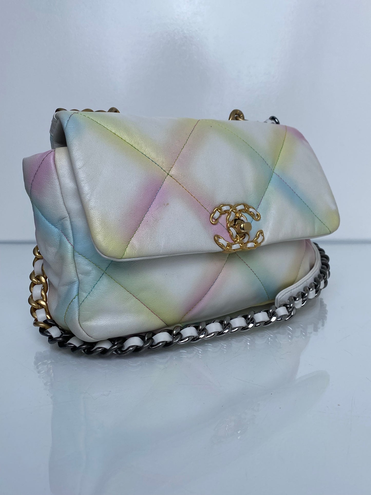 Chanel White & Multicolor Pastel Small 19 Bag TTHW