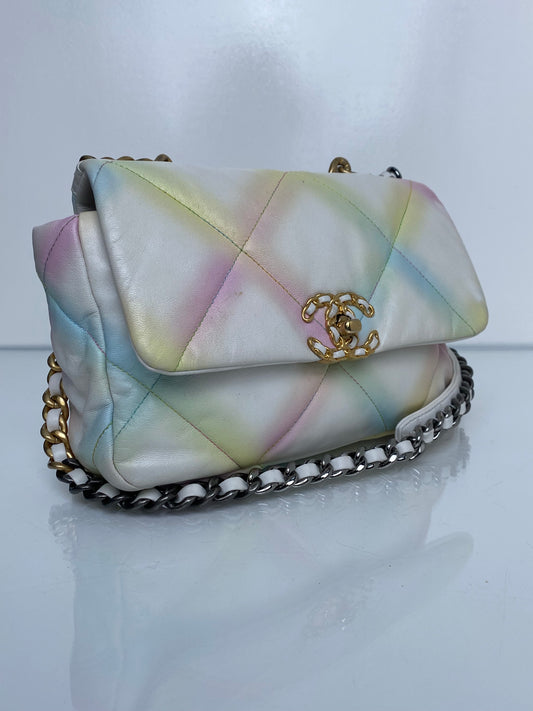 Chanel White & Multicolor Pastel Small 19 Bag TTHW