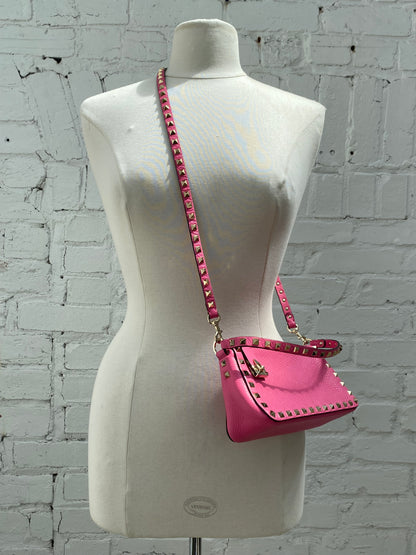 Valentino Pink Rockstud Grainy Calfskin Crossbody Bag GHW