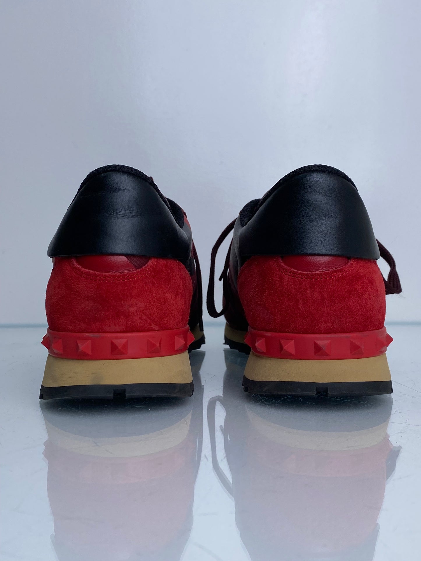 Valentino Men’s Red & Burgundy Suede Camo Sneakers, 43