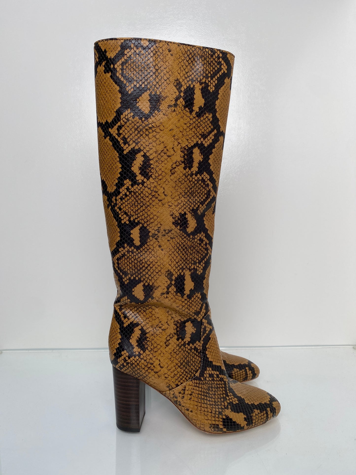 Loeffler Randall Brown & Black Snakeprint Tall Boots, 5