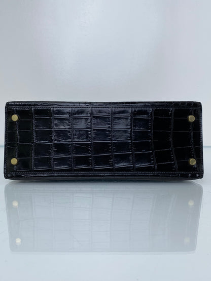Hermes Vintage Kelly 28 Sellier Noir Alligator GHW #M