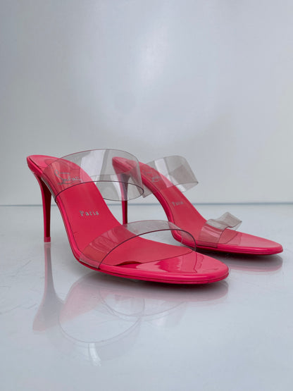 Christian Louboutin  Pink &PVC Just Nothing 85 Mules, 40