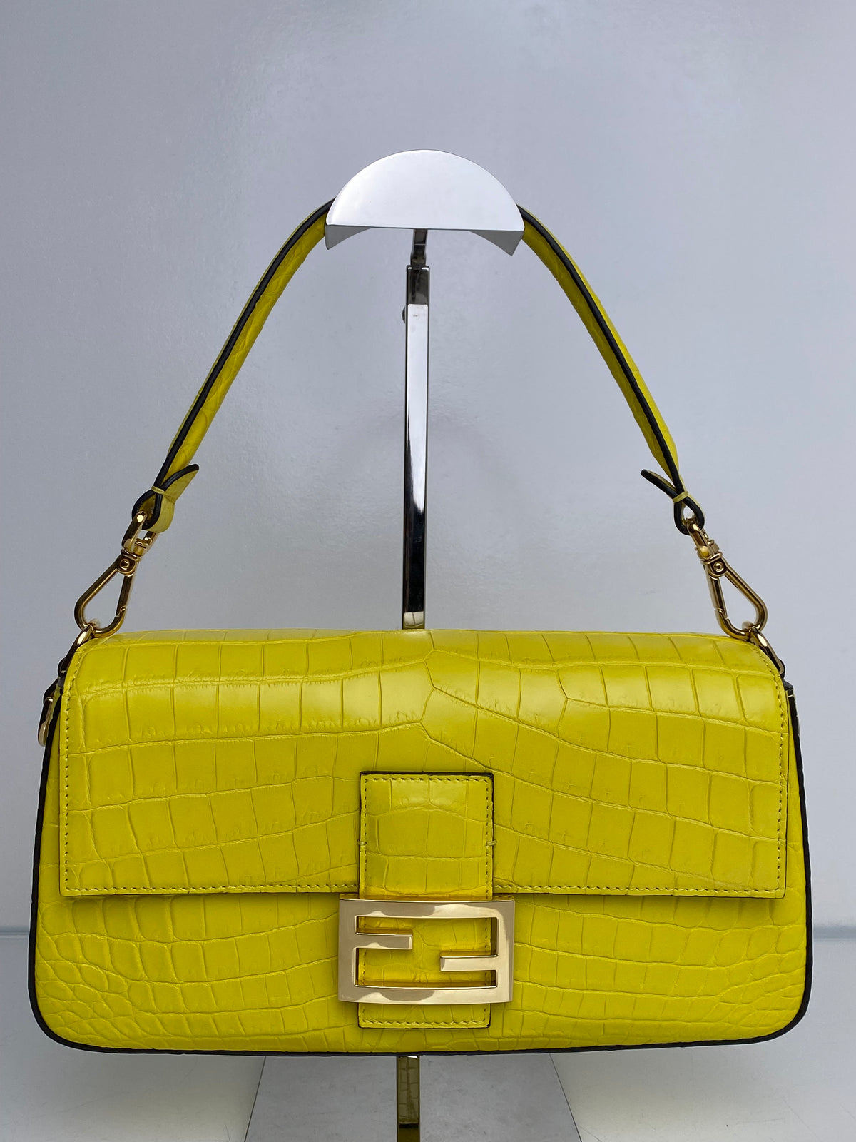Fendi Yellow Croc Baguette Bag GHW