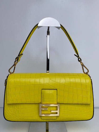Fendi Yellow Croc Baguette Bag GHW