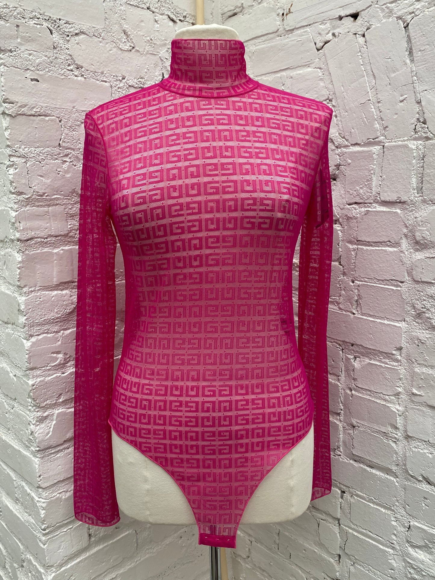 Givenchy Hot Pink Mesh Logo Bodysuit, M