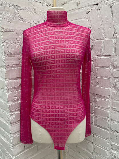 Givenchy Hot Pink Mesh Logo Bodysuit, M
