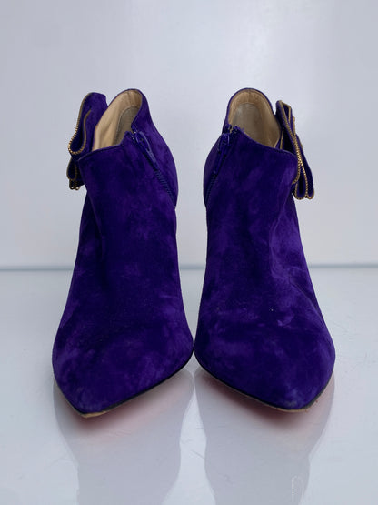 Christian Louboutin Purple Suede Flower Booties, 39