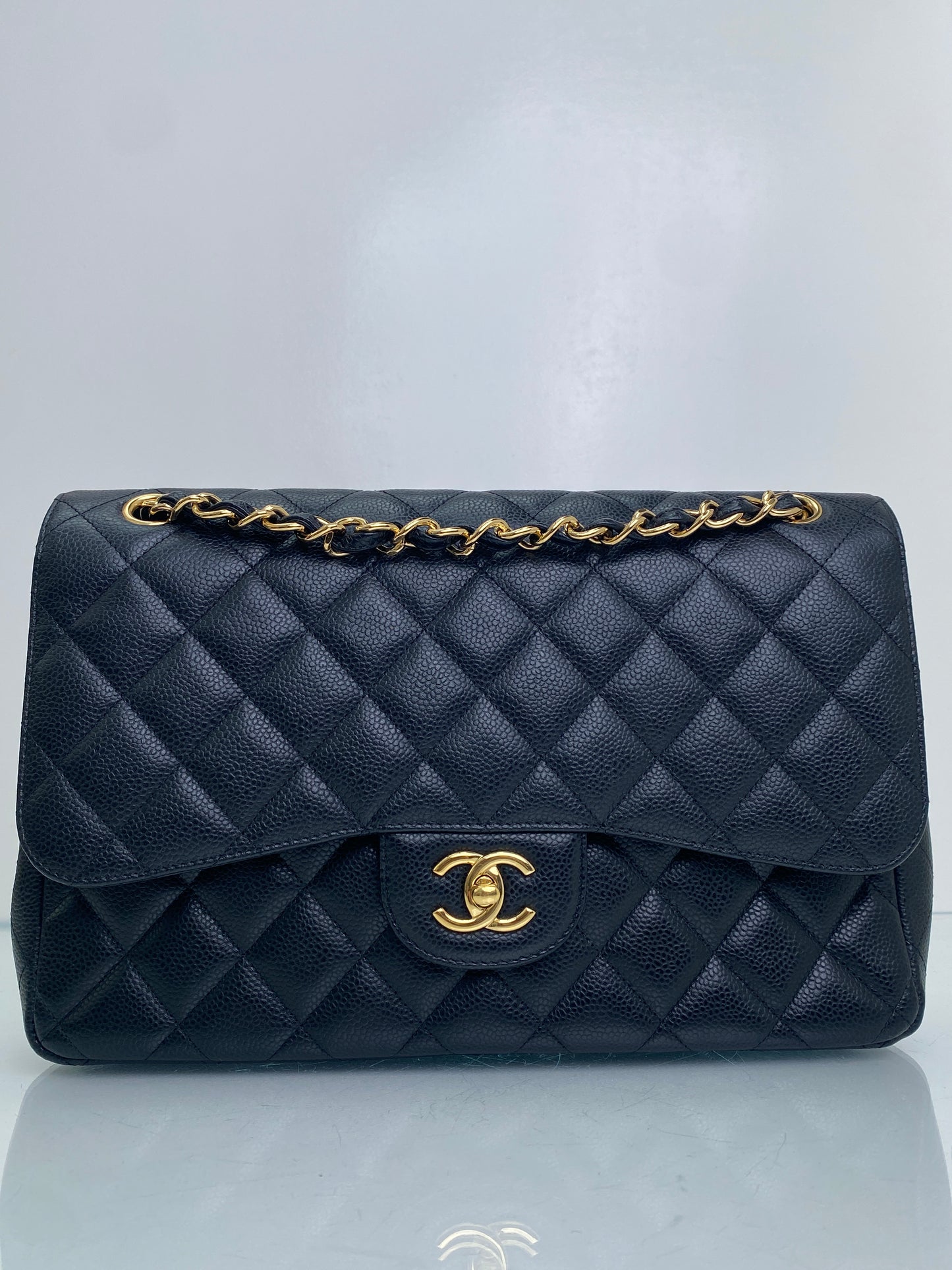Chanel Black Cavair Quilted Classic Jumbo Flap Bag GHW #15