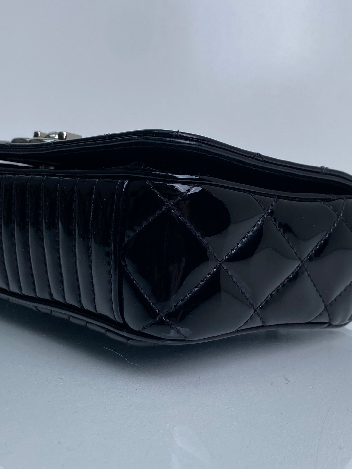 Chanel Mini Reverse Chevron Black Patent Crossbody SHW