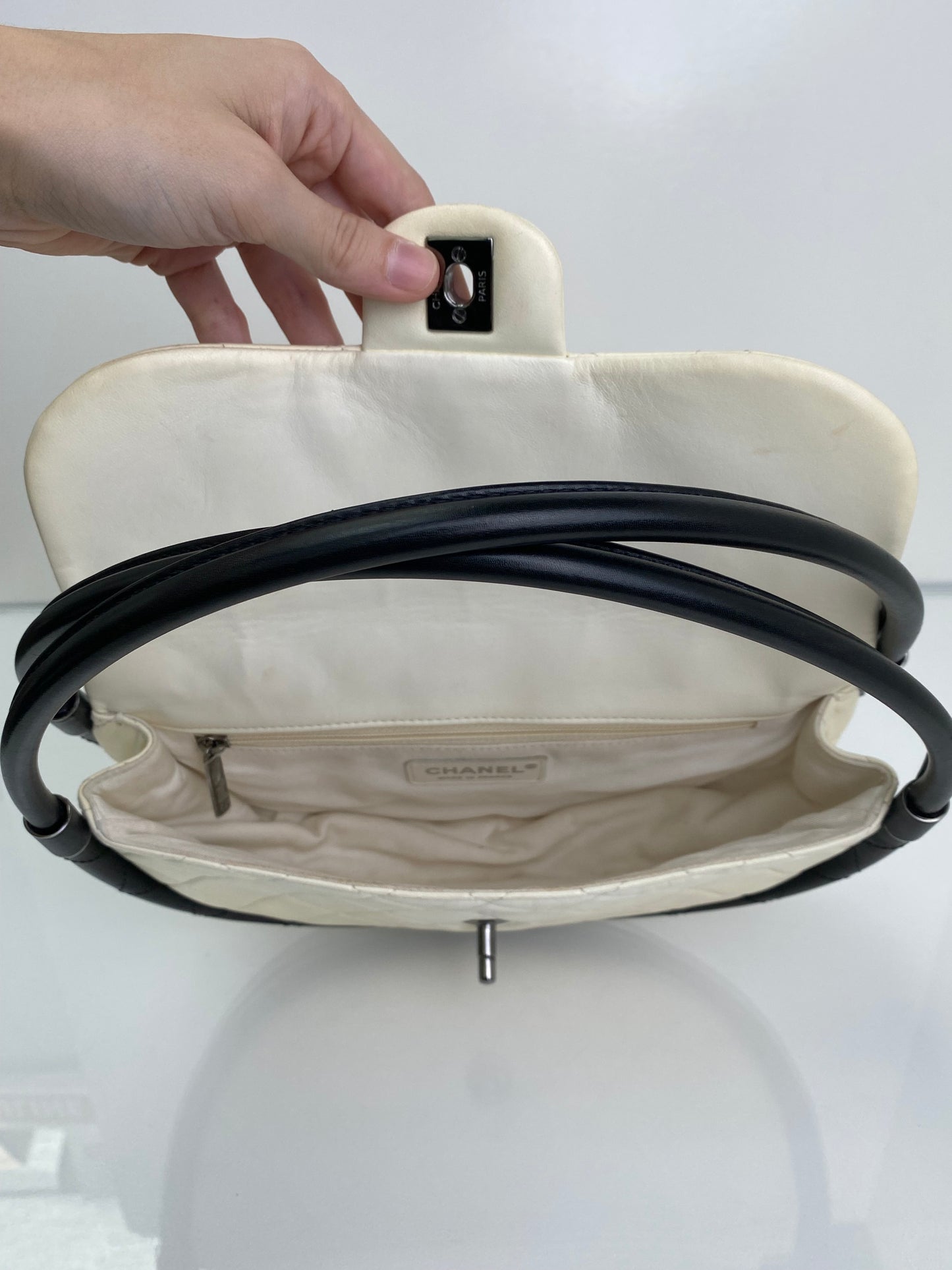Chanel White & Black Lambskin Hula Hoop Bag SHW