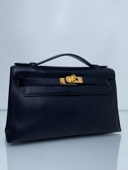 Hermes Kelly Pochette Noir Swift GHW #M