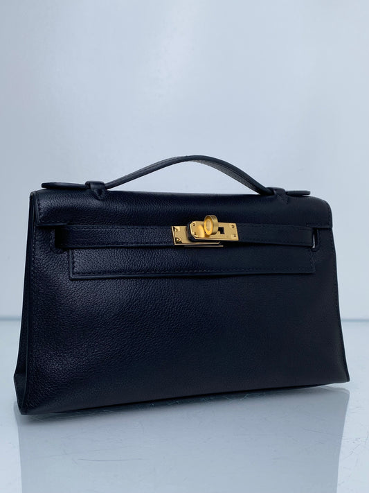 Hermes Kelly Pochette Noir Swift GHW #M