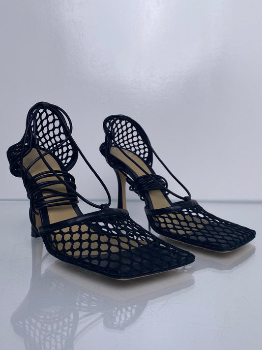 Bottega Veneta Black Mesh Wrap Heels, 38.5