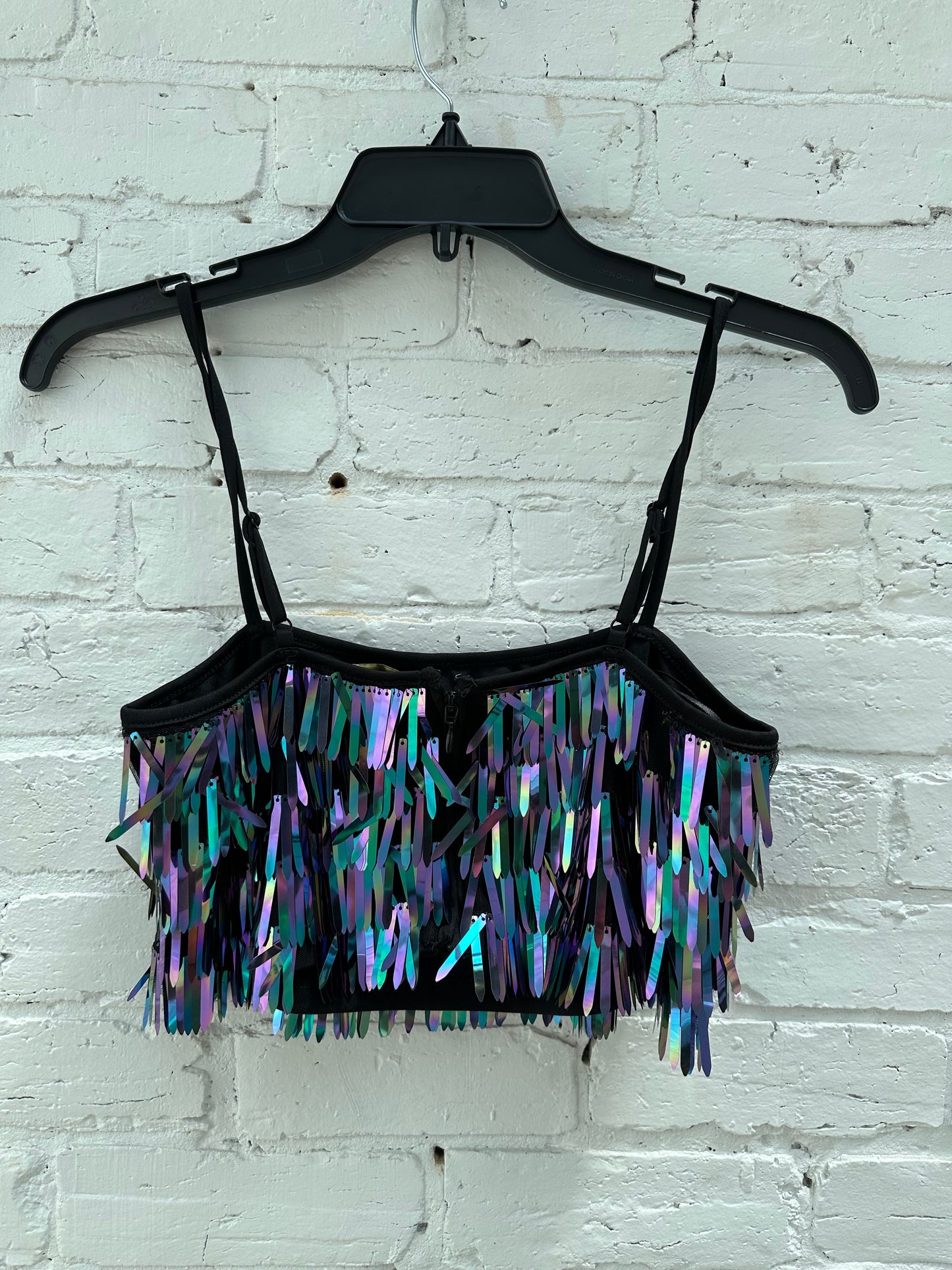 House of Harlow Black, Blue & Purple Sequin Crop Top, XS