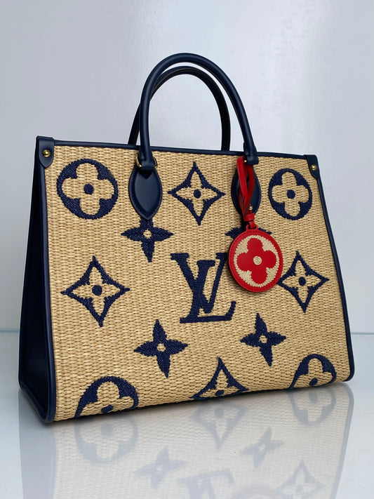 Louis Vuitton Tan & Navy Raffia On The Go Bag GHW