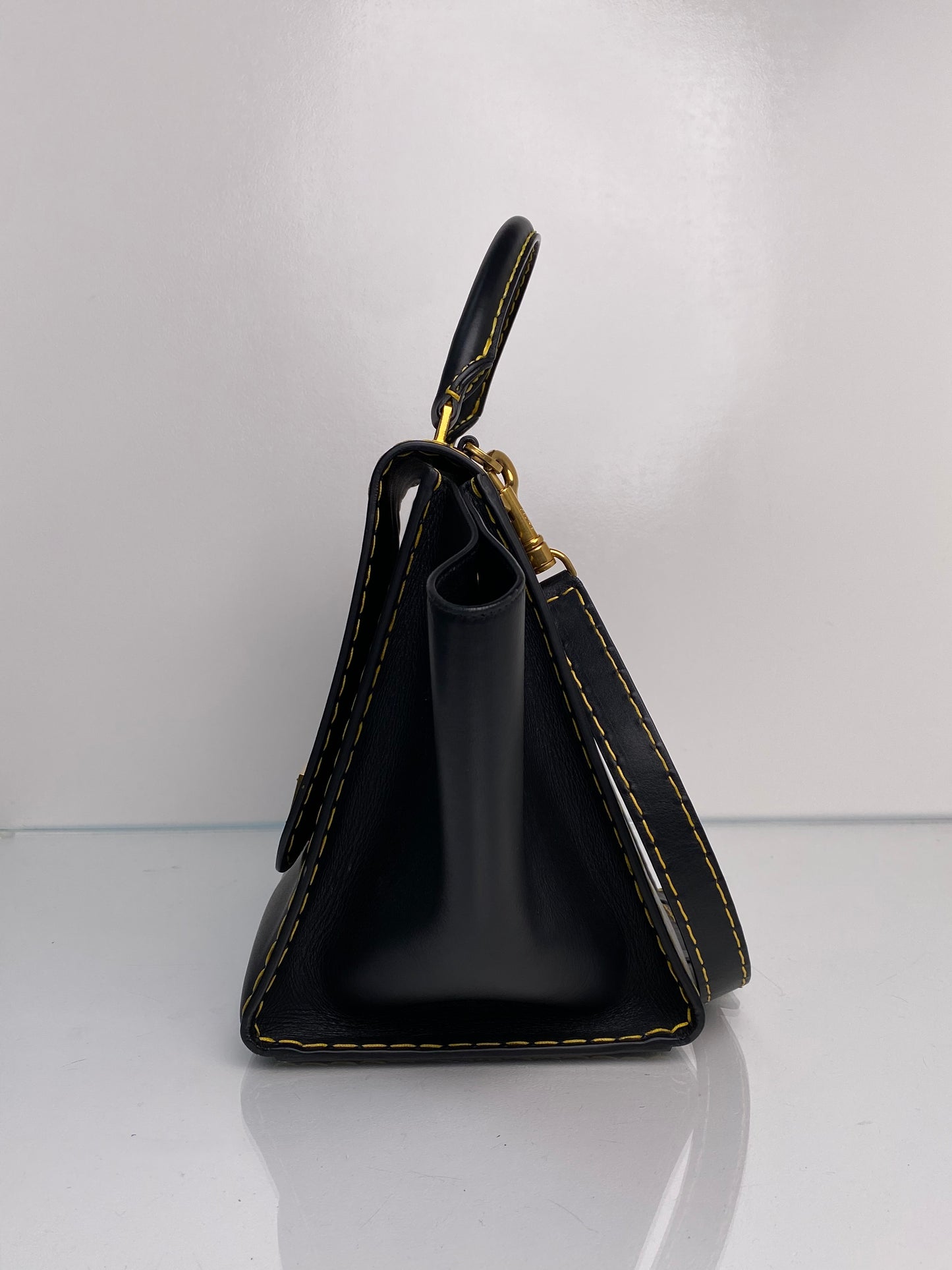 Celine Trapeze Black Leather Stitched Purse