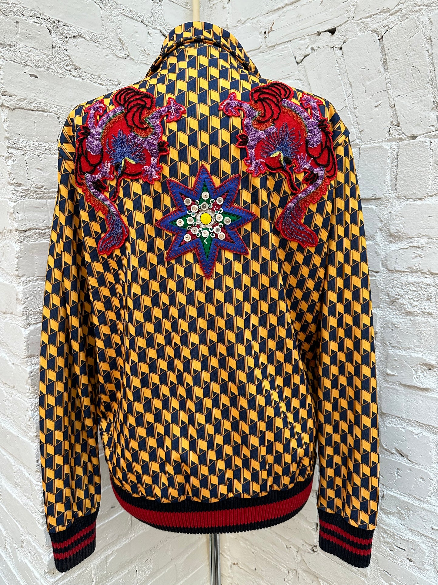 Gucci Yellow & Blue Checkered Embroidered Track Jacket, L