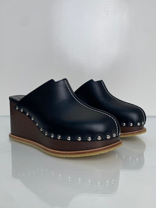Hermes Black Earth Mules, 38