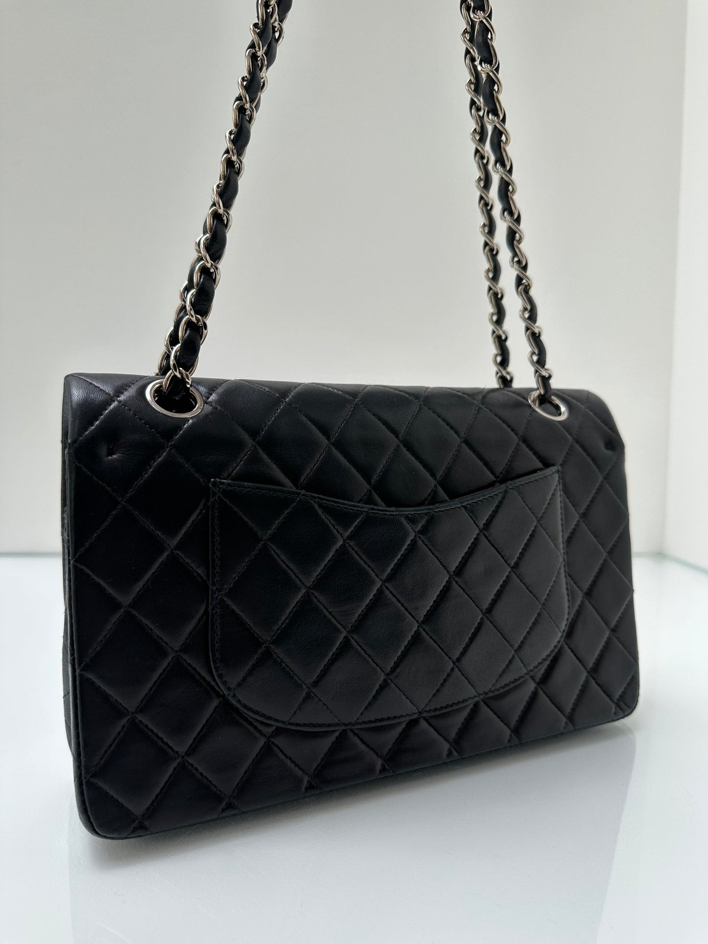 Chanel Medium Black Lambskin Double Flap SHW