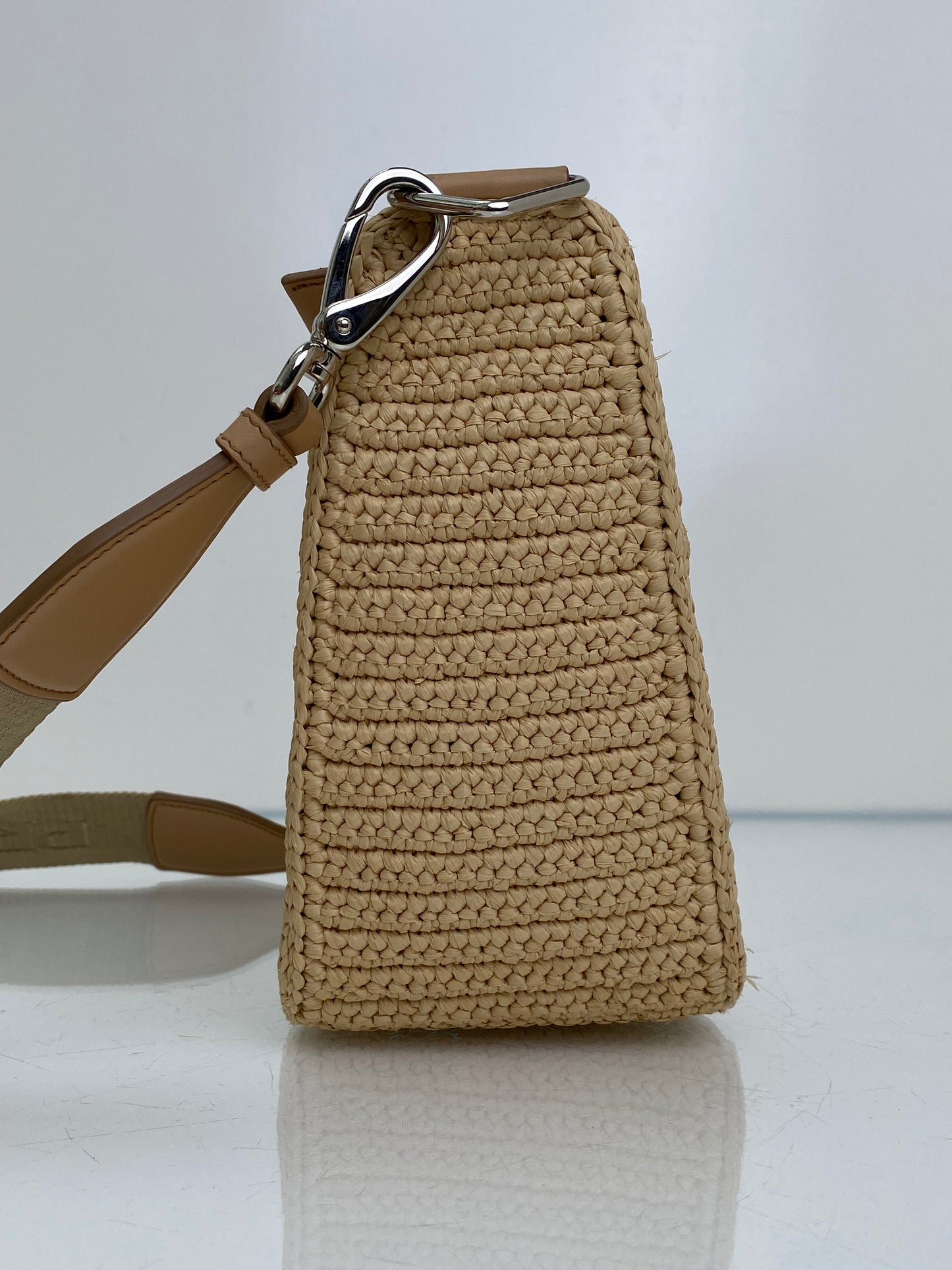 Prada Tan Raffia Logo Triangle Bag SHW