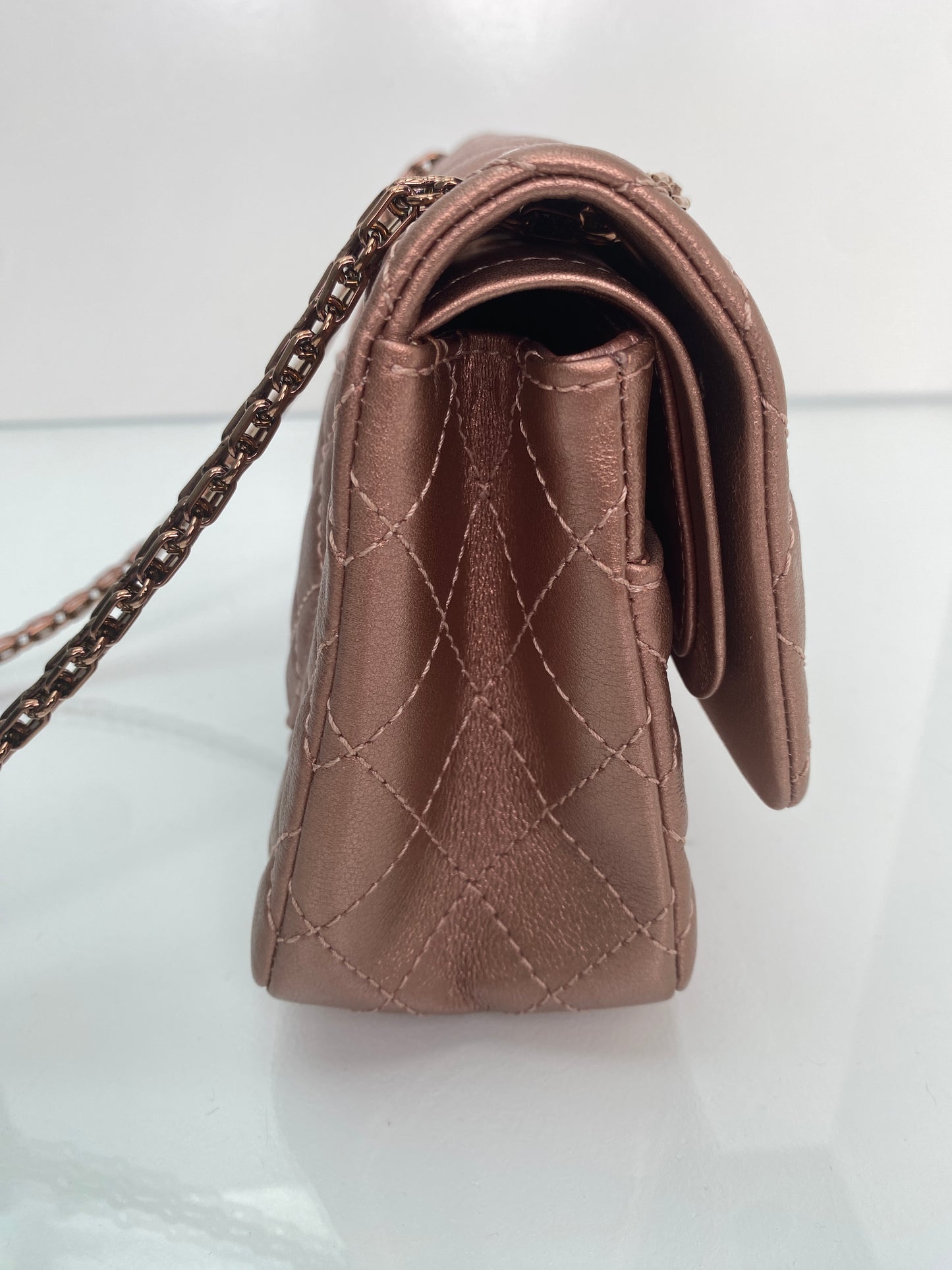 Chanel 225 Medium Double Flap Rose Gold Metallic Bag Reissue RGHW