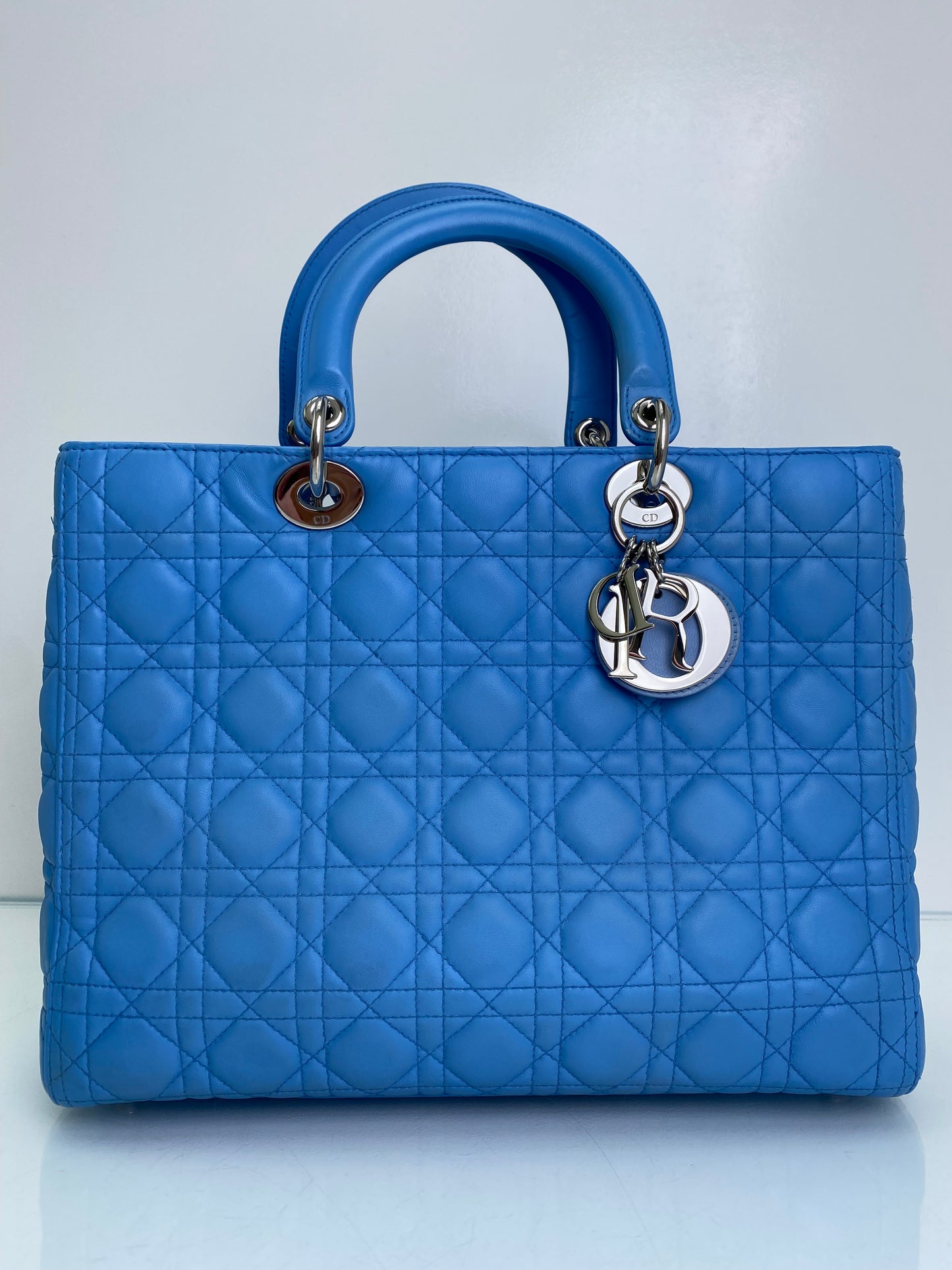 Christian Dior Blue Lady Dior Large Leather Tote SHW