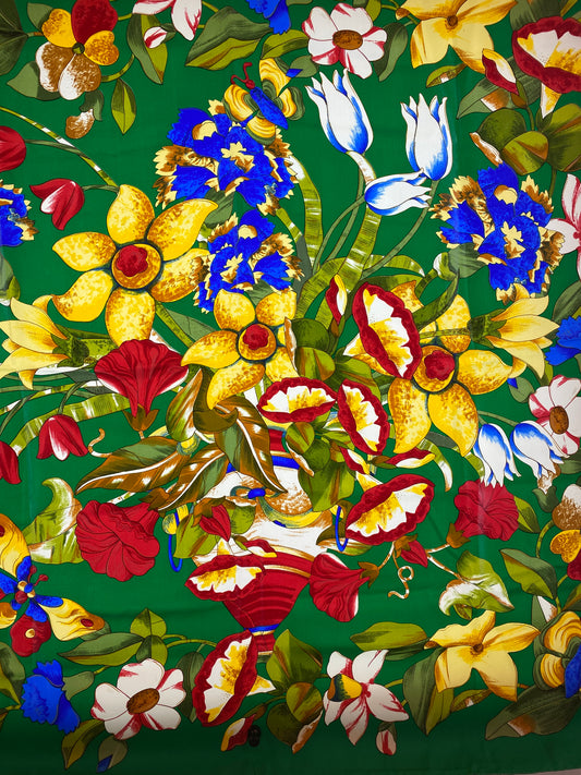 Chanel Green, Red & Blue Floral Silk Scarf