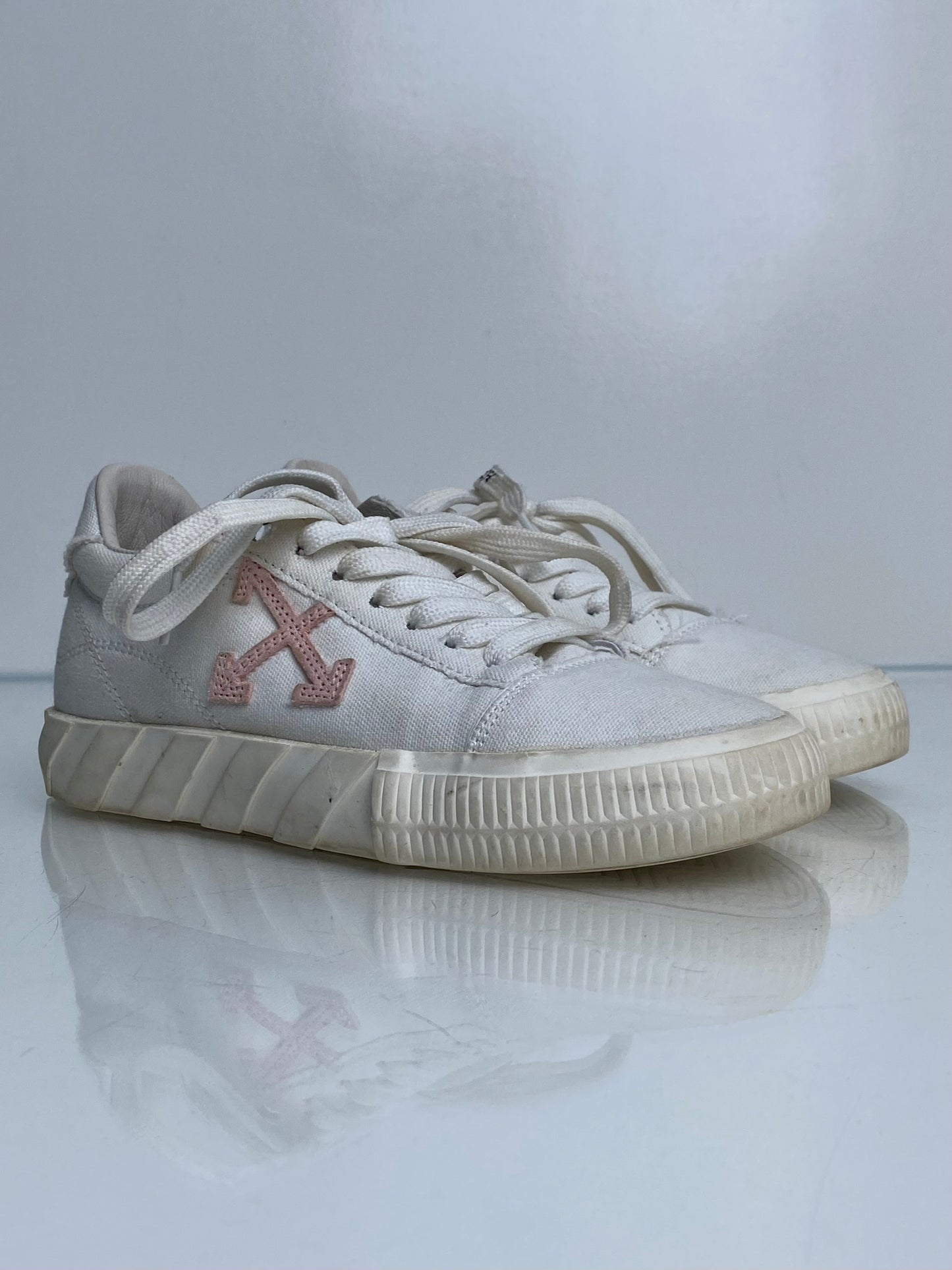 Off White Pink & White Logo Sneakers, 36